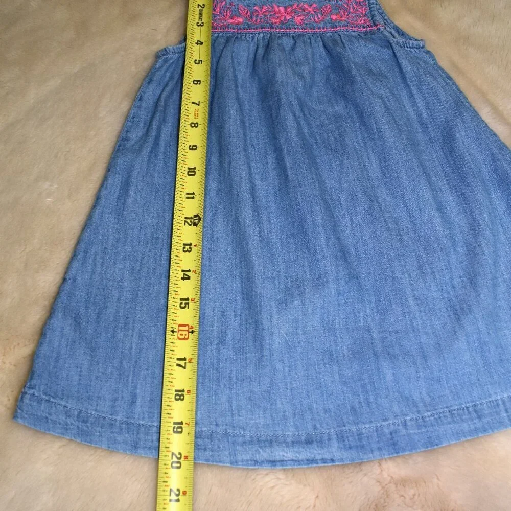 Gap Blue Sleeveless Denim Dress Floral Design Size 4 Years